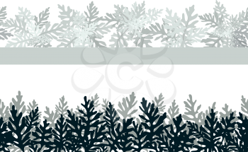 Seamless Horizontal Background of Plants, Leaves of Cineraria Maritima, Black and Grey on White. Vector