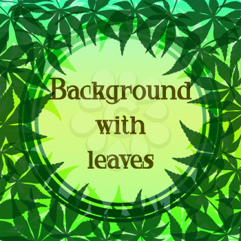 Background with Green Leaves of Japanese Fan Maple Tree and Round Frame. Vector