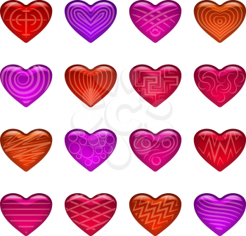 Set of Multicolored Valentine Hearts with Different Patterns, Love Symbols. Vector