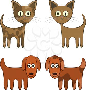Cartoon Animals, Funny Pets, Cat and Dog, Isolated on a White Background. Vector