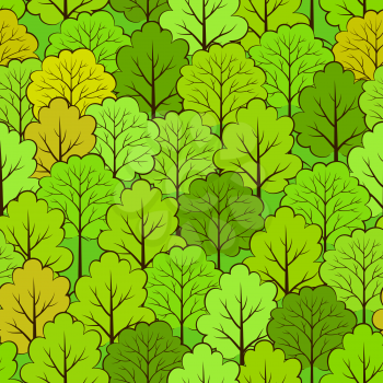 Forest Seamless Background, Green Summer Trees, Tile Natural Pattern. Vector