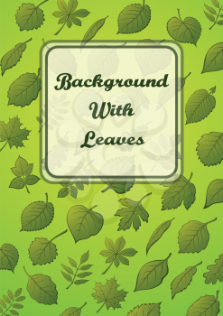 Background with Green Leaves of Various Plants and Square Frame. Vector