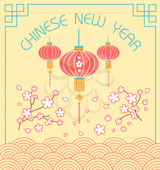  Greeting card. Holiday - chinese new year. Icon in the linear style