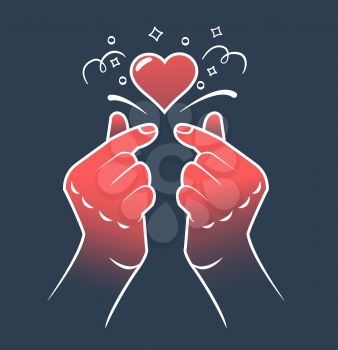 korean heart hand gesture symbol. Symbol of the heart and love. Korea finger heart. Icon in the linear style.