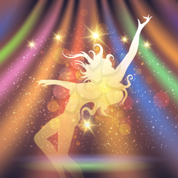Music Party Background with silhouettes of dancing girl.