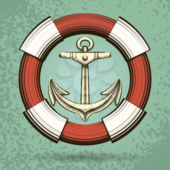 Anchor and Lifebuoy in retro style. Colorful illustration.