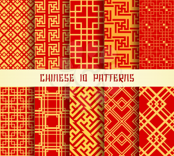 Set of chinese seamless patterns. Ten effortless textures for your design. 