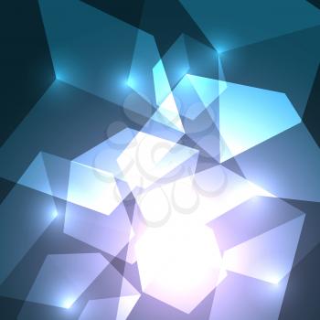 3d bright abstract background with transparent shining cubes