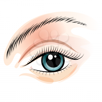Illustration of female wide open eye drawn in wattercolor style.
