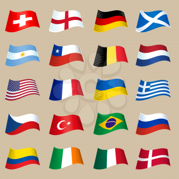 Different countries flags set. Fluttering flags isolated on light background.