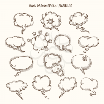 Set of dooddle speech bubbles. Illustration in sketch retro style.