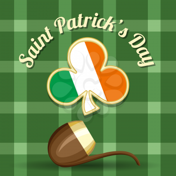 Saint Patricks Day Theme with Irish badge and smoking pipe.