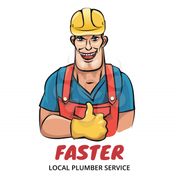 Illustration of smiling plumber isolated on white. Good for your servce company logo