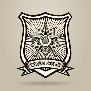 Police Badge with wording Serve and Protect. Illustration in Engraving Style . Free font used.