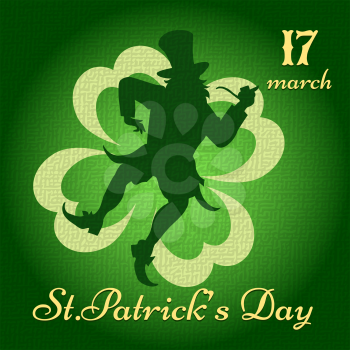 Saint Patricks Day background with dancing leprechaun darwn in vintage style