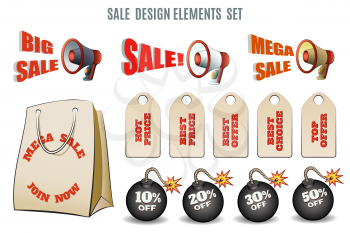 Sale design element set. Only free font used. Isolated on white background.