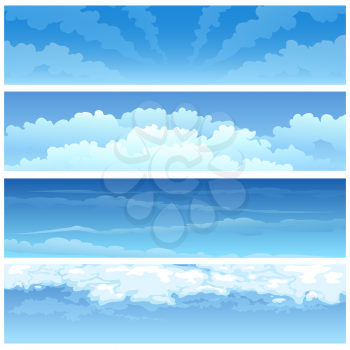 Set of various day cloudscapes. Isolated on white background.