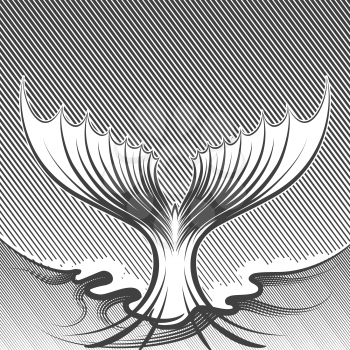 Fish tail illustration. Engraving style. Monochrome on white background.