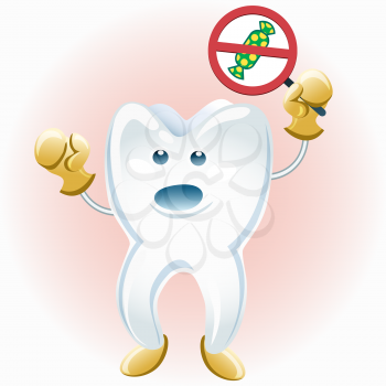 a vector illustration of tooth protesting against candies