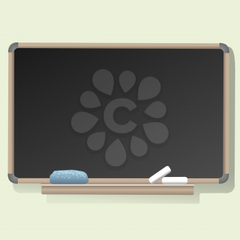 A vector illustration of blank blackboard with a sponge and a pieces of chalk