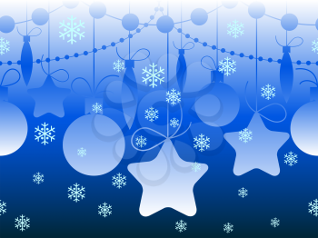 horizontal seamless Christmas festive pattern drawn in blue colors