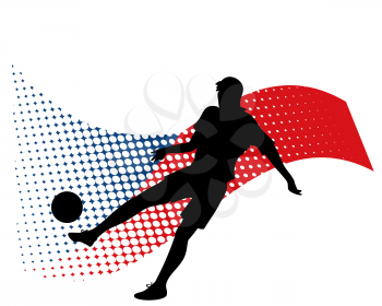 vector illustration of czech soccer player silhouette against national flag isolated on white