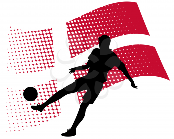 vector illustration of denmark soccer player silhouette against national flag isolated on white