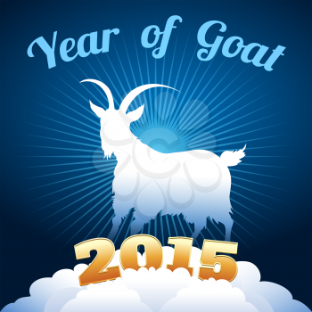 Vector illustration of a goat silhouette and 2015 drawn in placard style