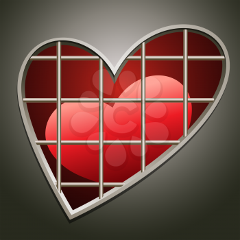 illustration of heart in jail drawn in cartoon style