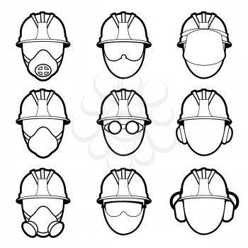 Vector set of human protective work wear icons