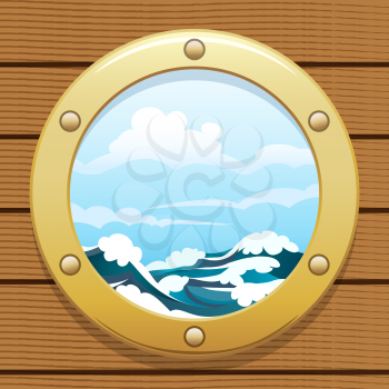 A vector illustration of seascape from point of view from a ship window