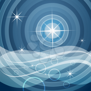 abstract vector illustration of sea and stars drawn in placard style