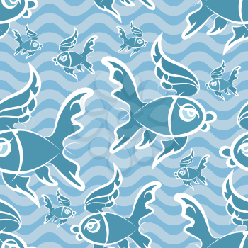 seamless  pattern with blue fishes in water