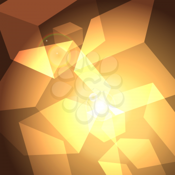 A vector abstract illustration of shining cubes in the space with flare 