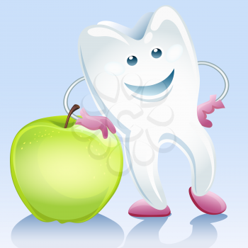 A vector illustration of tooth and apple