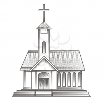 vector illustration of church drawn in engraving style