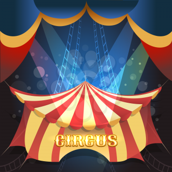 Circus Show illustration with tent and scene lights. Free font used.
