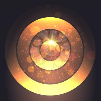 Colorful background with glowing golden circles in space.