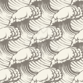 Seamless pattern with hand drawn waves.  