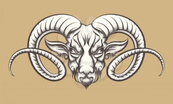 Head of A Ram drawn in tattoo style. Isolated on monochrome.