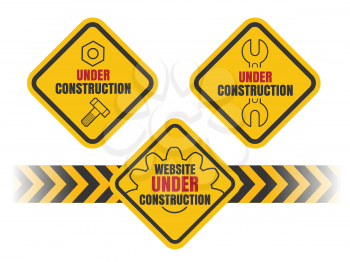Colorful Under Construction label or emblem set. Isolated on white.