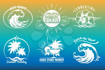 Summer holidays typography emblem set. Vintage elements for summer Labels, Badges, Posters, Emblems design. Vector illustration.