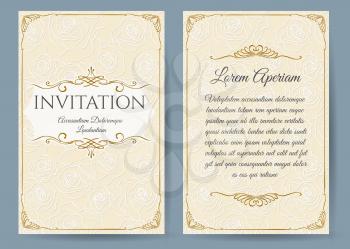 Baroque invitation card in vintage style. Floral decorative elements on rose flower background for anniversary or vedding design. Vector illustration.