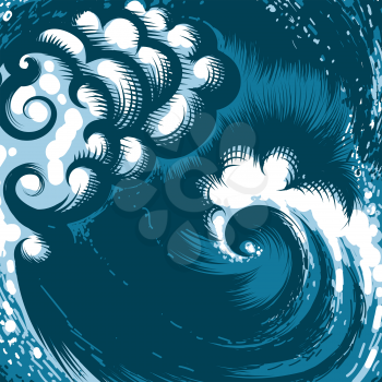 Hand drawn ocean wave. Vector illustration.