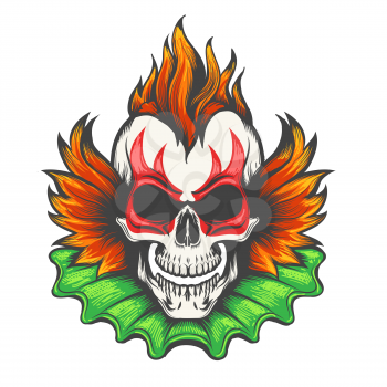 Colorful Evil clown skull isolated on white background. Vector illustration.