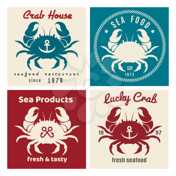 Set of retro seafood labels and signs. Vector illustration