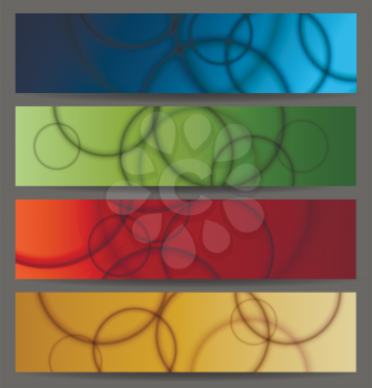 Set of four colorful horizontal banner with blurry bubbles. Vector illustration