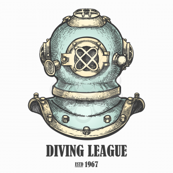 Old diving helmet drawn in retro style. Vector illustration.
