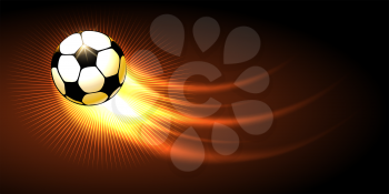 Soccer Ball with Fire Trail  flying on black background. Vector illustration