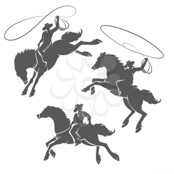 Cowboys ride on horses on a white background. Vector illustration